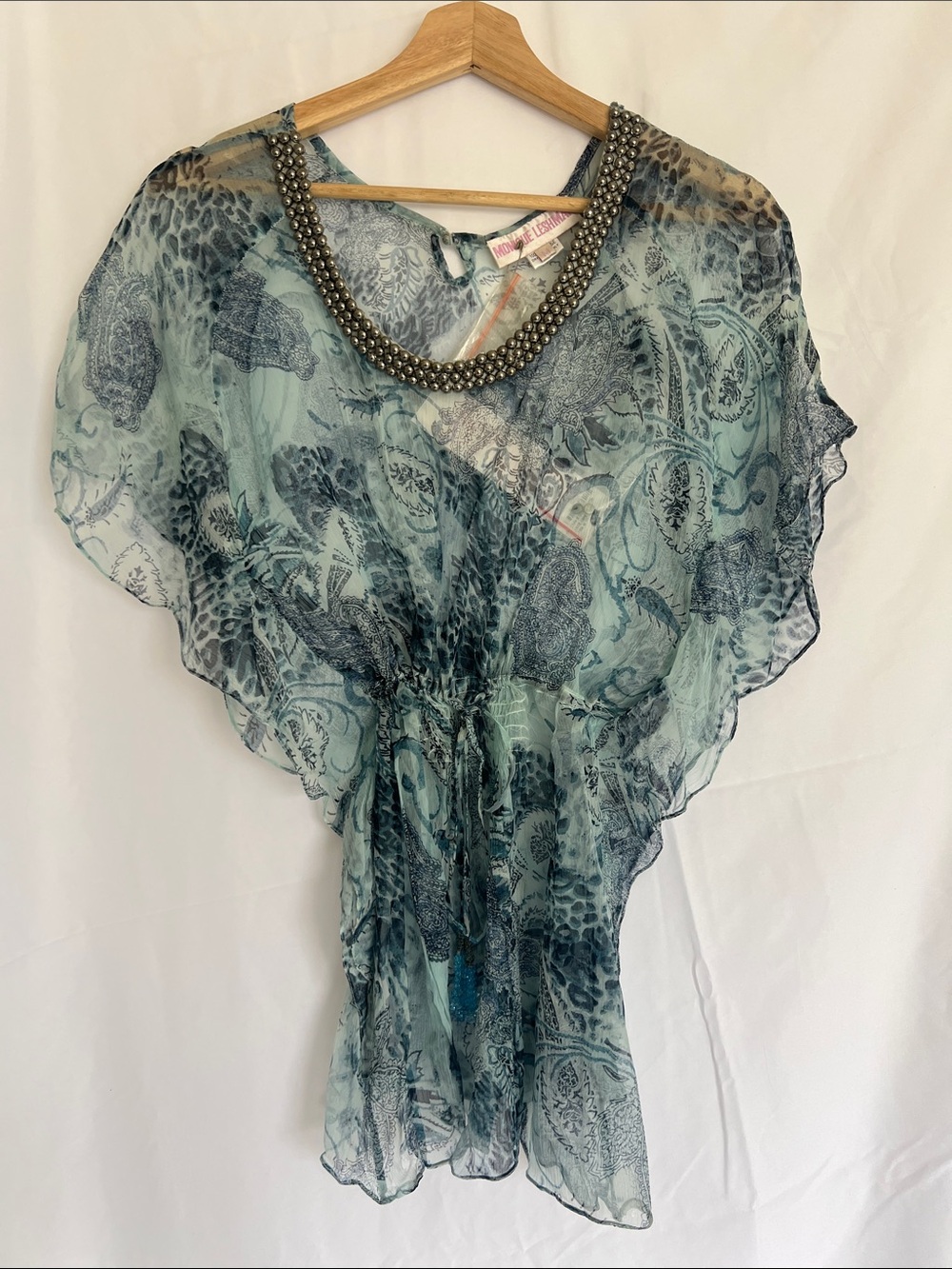 Monique Leshman Teal Paisley Beaded-Neck Tunic